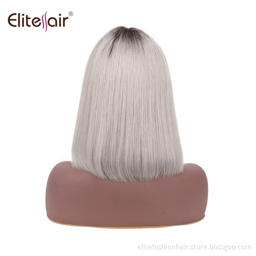 Straight Human Hair Wigs Machine Made None Lace Front Bob Wigs Short Straight T1B silver Bob Wigs with Bangs for Black Women